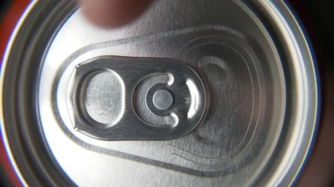 Top view of white man open red can of soda or beer Stock Footage 106742656