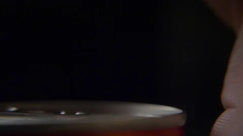 Top view of white man open red can of soda or beer Stock Footage 106742703