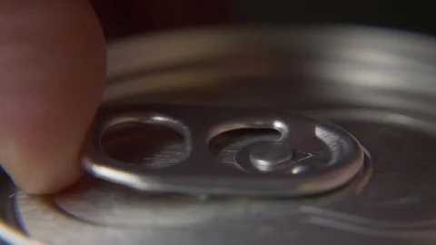 Top view of white man open red can of soda or beer Stock Footage 106742785