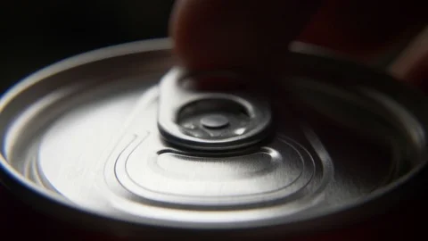 Top view of white man open red can of soda or beer Stock Footage 106742867