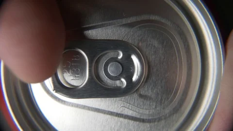 Top view of white man open red can of soda or beer Stock Footage 106742912