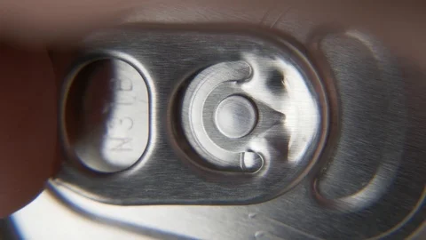 Top view of white man open red can of soda or beer Stock Footage 106742934
