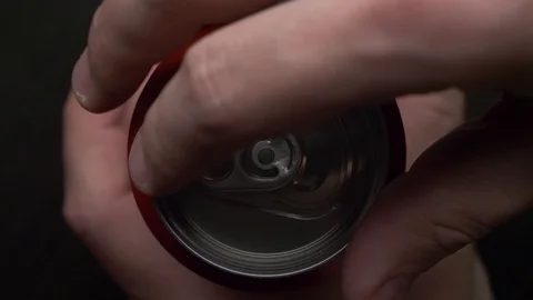 Top view of white man open red can of soda or beer Stock Footage 106743007