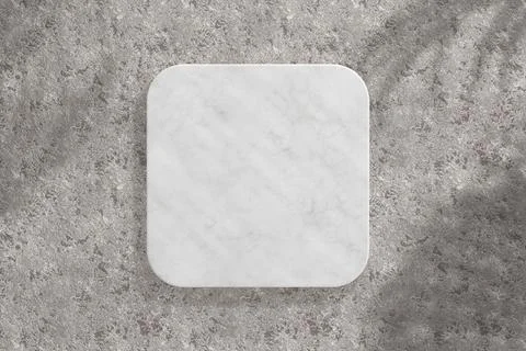 Top View of White Marble Square Plate with Palm Tree Leaf Shadow on Concret.. Stock Illustration