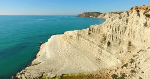 Top view of a white Turkish mountain in Agrigento, azure Mediterranean Sea Stock Footage 79729620