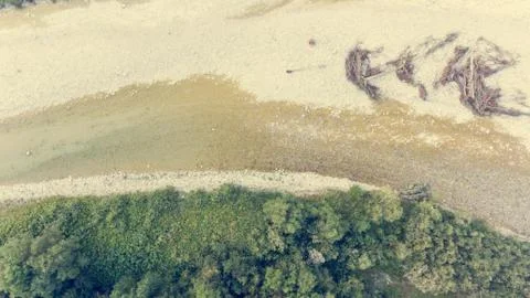 Top view of a wide river bed. Stock Photos