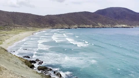 Top view to the wild beach of Tayrona, Santa Marta, Colombia Stock Footage 212479250