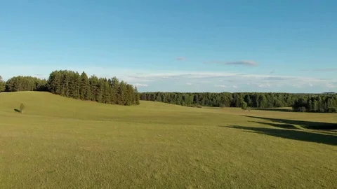 Top view of the winding river flowing through fields and forests Stock-Footage 111934694