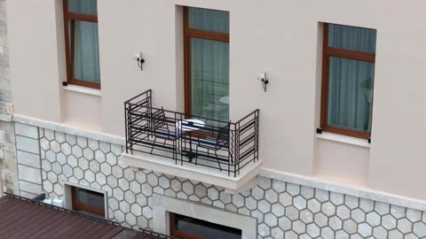 Top view of windows and balconie of modern house. Stock footage. Beautiful exter Stock Footage 323137261