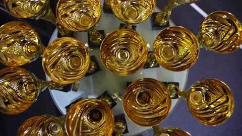Top view of the winner cups Stock Footage 183614069