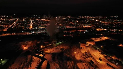 Top view of the winter city and streets. Driving on snowy night streets Video stock 122920868