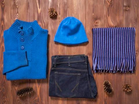 Top view on winter clothes Stock Photos