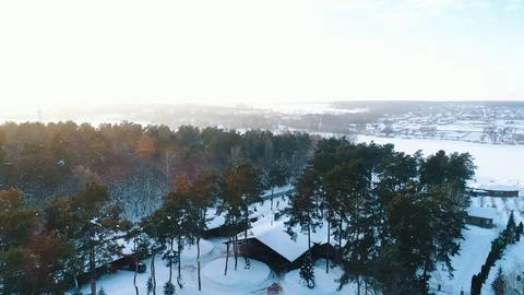 Top view on the winter cottage Stock Footage 112147682