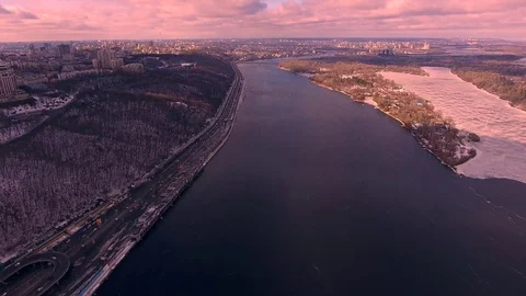 Top view on winter Kiev Stock Footage 78627062