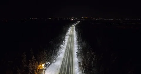 Top view winter night highway Stock Footage 86194670