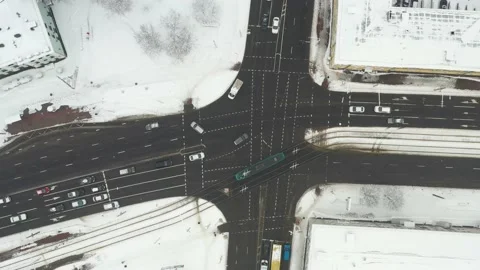 Top view of the Winter road intersection in the center of Minsk.Belarus Stock Footage 146292667