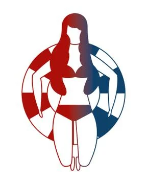 Top view woman in bikini on float 库存插图