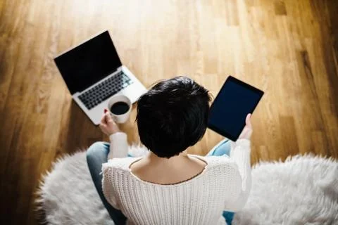 Top view of a woman with a tablet Stock Photos