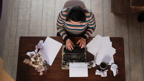 Top View of Woman Using Typing Machine Indoors 스톡 동영상 148605774