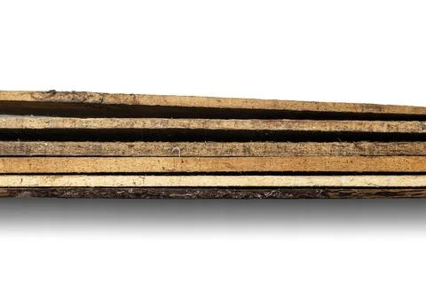 Top view of wood plank stack isolated over white background. Natural wooden.. Stock Photos