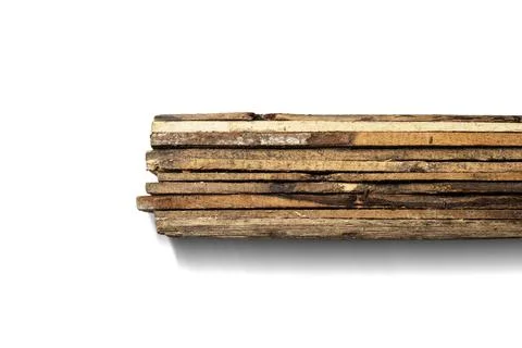Top view of wood plank stack isolated over white background. Natural wooden.. Stock Photos