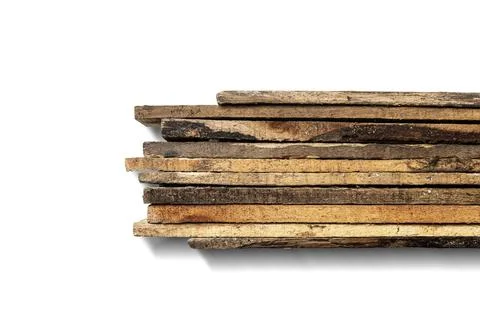 Top view of wood plank stack isolated over white background. Natural wooden.. Stock Photos