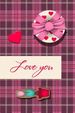 Top view of a wooden table with a set of gifts and boxes for valentine s day Stock Illustration
