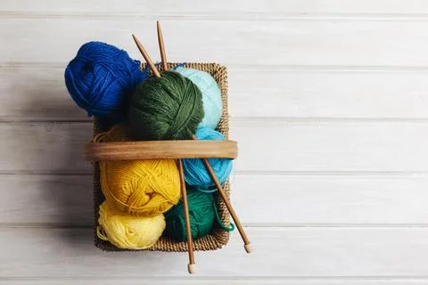 Top view wool balls basket Stock Photos