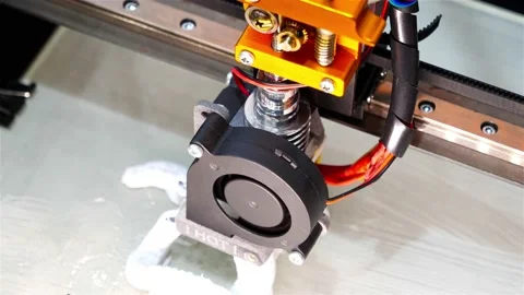 Top view of the work of 3D-printer with white plastic polymer Stock Footage 147863073