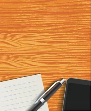 Top view of Work desktop with paper, pen and smartphone-Vector illustration Stock Illustration