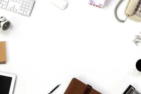 Top view work space with tablet and computer Stock Photos