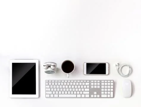 Top view work space with tablet and computer Stock Photos