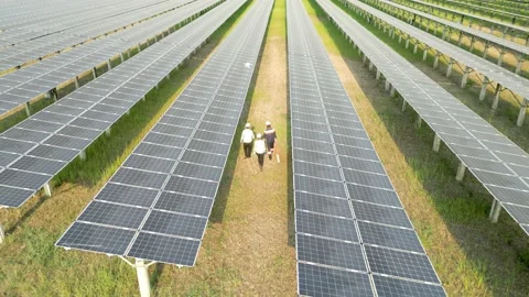 Top view of worker to checking solar panel. engineers inspects construction. Stock Footage 238580251
