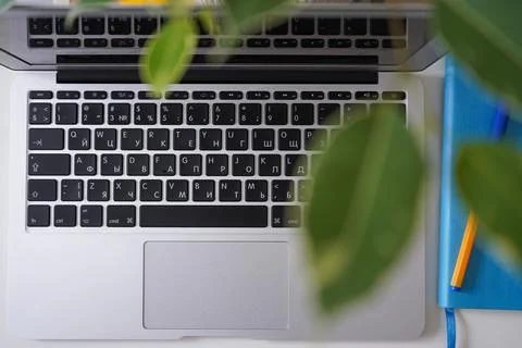 Top-view of worker preparing to working day. Datebook, computer keyboard Stock-Fotos