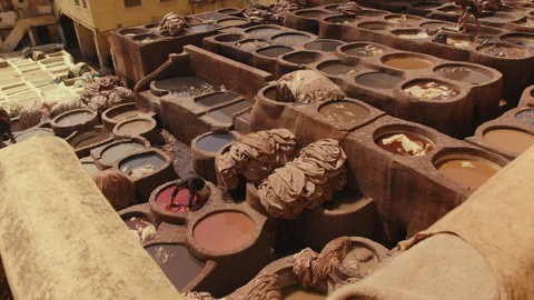 Top view of worker Soaking leather into the Dye Pool Stock Footage 271305862