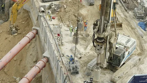 Top view of the workers on a construction site in Dubai UAE Stock Footage 189573697