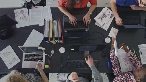 Top view of workers at the desk in the office 動画素材 73849755