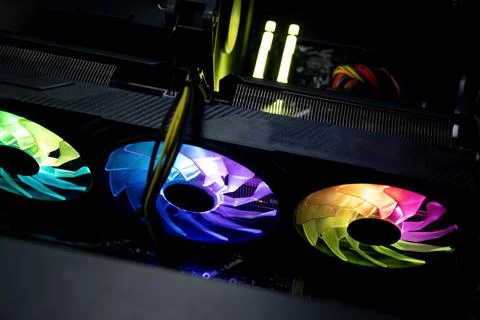 Top view of a working computer graphics card. Stock Photos