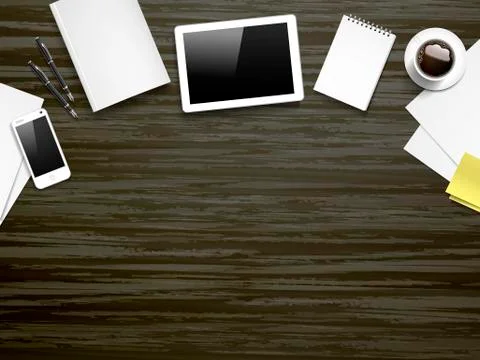 Top view of working place elements Stock Illustration