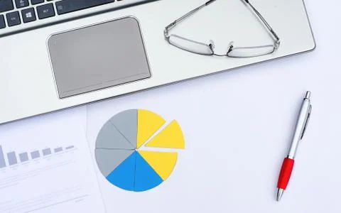 Top view of working place elements on white table Foto stock