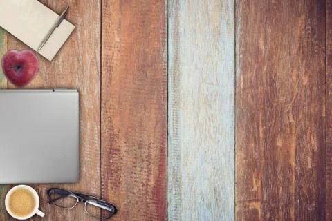 Top view of working place elements Foto stock