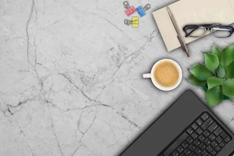 Top view of working place elements Foto stock