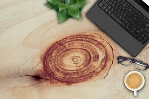 Top view of working place elements Stock Photos