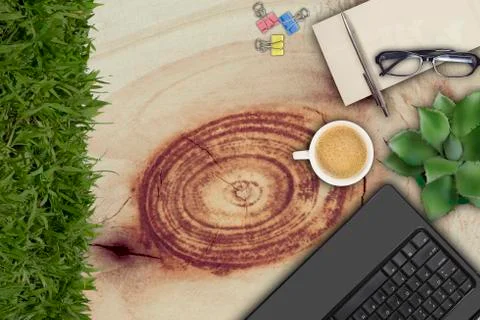 Top view of working place elements 스톡 사진