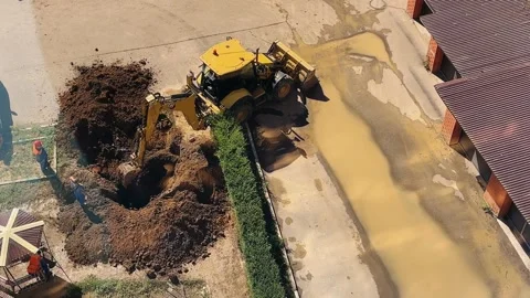 Top view of working process of bucket excavator. Demolition, digging, mining Stock Footage 316018722