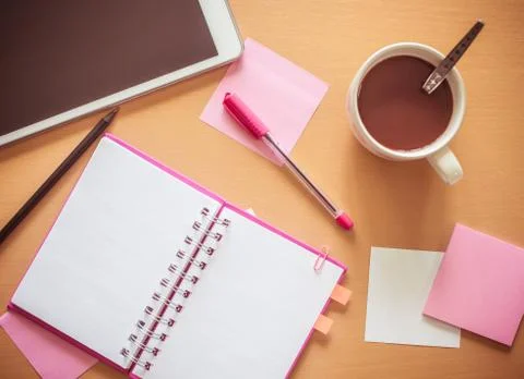 Top view on working table Stock Photos