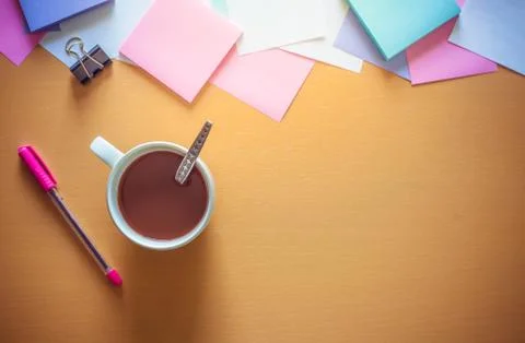 Top view on working table Stock Photos