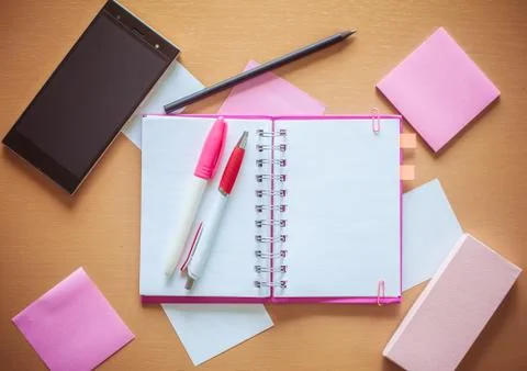 Top view on working table Stock Photos