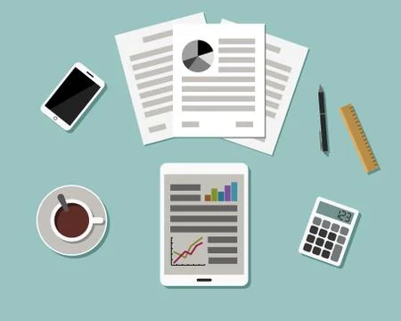 Top view of Workplace. Flat design. Stock Illustration