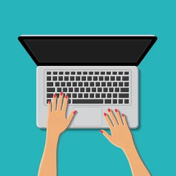 Top view of workplace with laptop. Stock Illustration